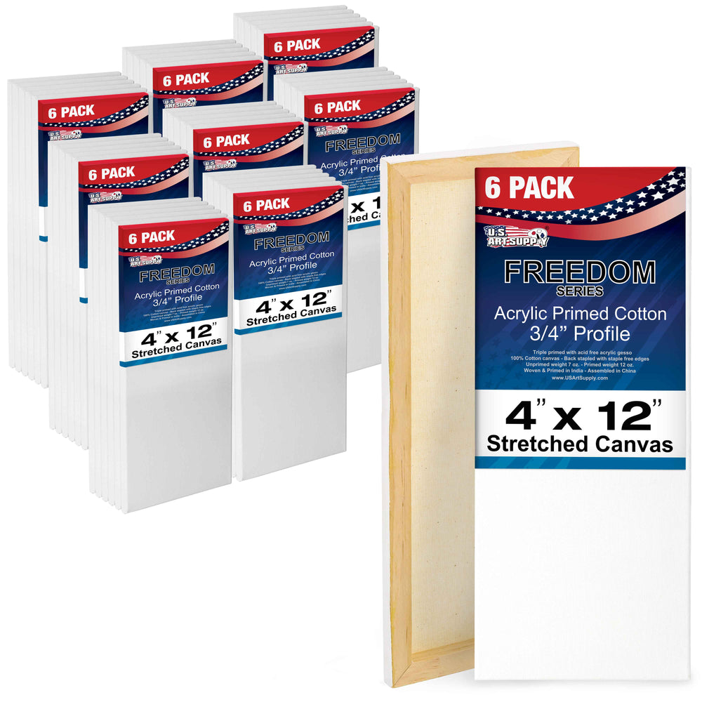 4 x 12 inch Stretched Canvas 12-Ounce Triple Primed, 48-Pack - Professional Artist Quality White Blank 3/4" Profile, 100% Cotton, Heavy-Weight Gesso