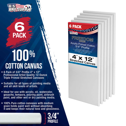 4 x 12 inch Stretched Canvas 12-Ounce Triple Primed, 6-Pack - Professional Artist Quality White Blank 3/4" Profile, 100% Cotton, Heavy-Weight Gesso