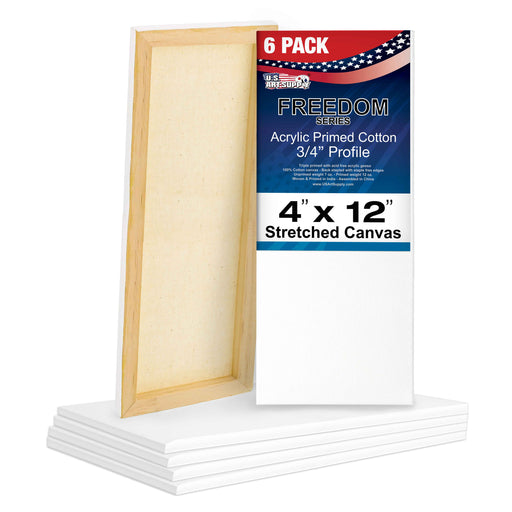4 x 12 inch Stretched Canvas 12-Ounce Triple Primed, 6-Pack - Professional Artist Quality White Blank 3/4" Profile, 100% Cotton, Heavy-Weight Gesso