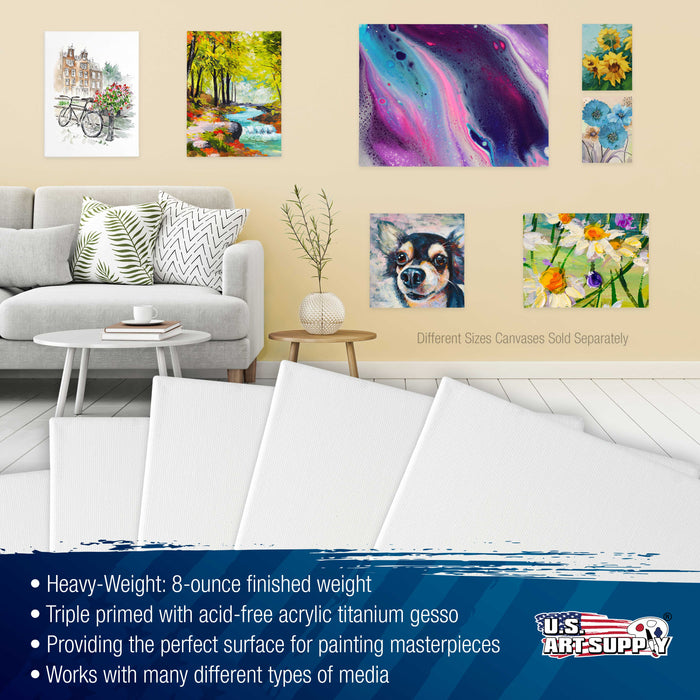 5 x 7 inch Stretched Canvas Super Value 10-Pack - Triple Primed Professional Artist Quality White Blank 5/8" Profile, 100% Cotton, Heavy-Weight Gesso