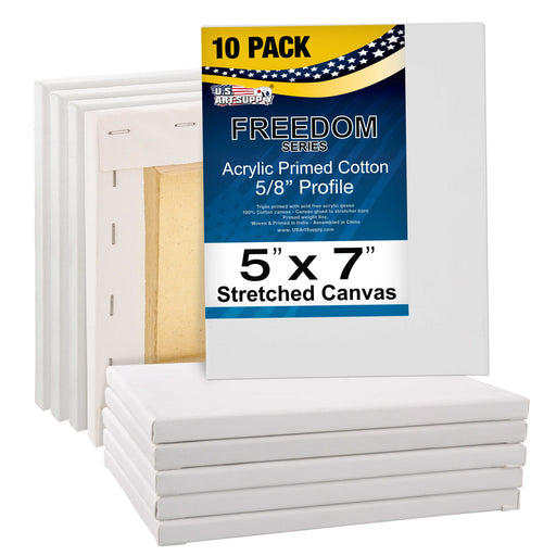5 x 7 inch Stretched Canvas Super Value 10-Pack - Triple Primed Professional Artist Quality White Blank 5/8" Profile, 100% Cotton, Heavy-Weight Gesso