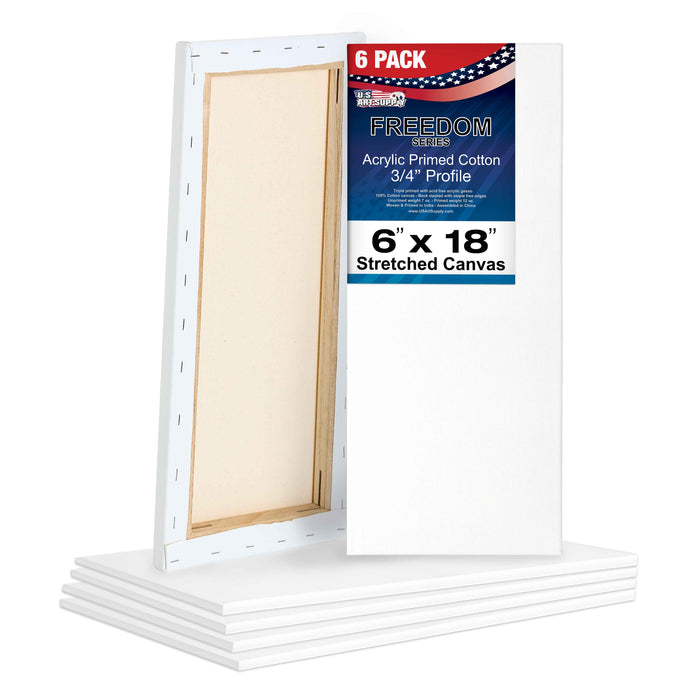 6 x 18 inch Stretched Canvas 12-Ounce Triple Primed, 6-Pack - Professional Artist Quality White Blank 3/4" Profile, 100% Cotton, Heavy-Weight Gesso