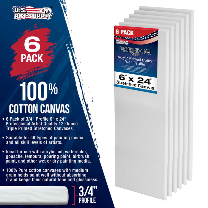 6 x 24 inch Stretched Canvas 12-Ounce Triple Primed, 6-Pack - Professional Artist Quality White Blank 3/4" Profile, 100% Cotton, Heavy-Weight Gesso