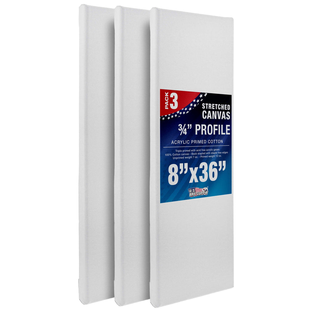 8 x 36 inch Stretched Canvas 12-Ounce Triple Primed, 3-Pack - Professional Artist Quality White Blank 3/4" Profile, 100% Cotton, Heavy-Weight Gesso