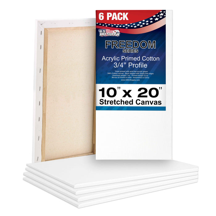 10 x 20 inch Stretched Canvas 12-Ounce Triple Primed, 6-Pack - Professional Artist Quality White Blank 3/4" Profile, 100% Cotton, Heavy-Weight Gesso