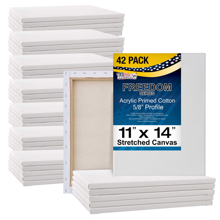 11 x 14 inch Stretched Canvas Super Value 42-Pack - Triple Primed Professional Artist Quality White Blank 5/8" Profile, 100% Cotton