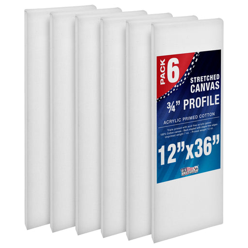 12 x 36 inch Stretched Canvas 12-Ounce Triple Primed, 6-Pack - Professional Artist Quality White Blank 3/4" Profile, 100% Cotton, Heavy-Weight Gesso
