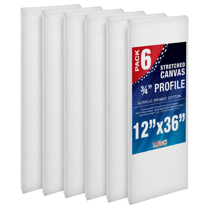 12 x 36 inch Stretched Canvas 12-Ounce Triple Primed, 6-Pack - Professional Artist Quality White Blank 3/4" Profile, 100% Cotton, Heavy-Weight Gesso