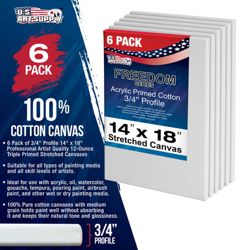 14 x 18 inch Stretched Canvas 12-Ounce Triple Primed, 6-Pack - Professional Artist Quality White Blank 3/4" Profile, 100% Cotton, Heavy-Weight Gesso