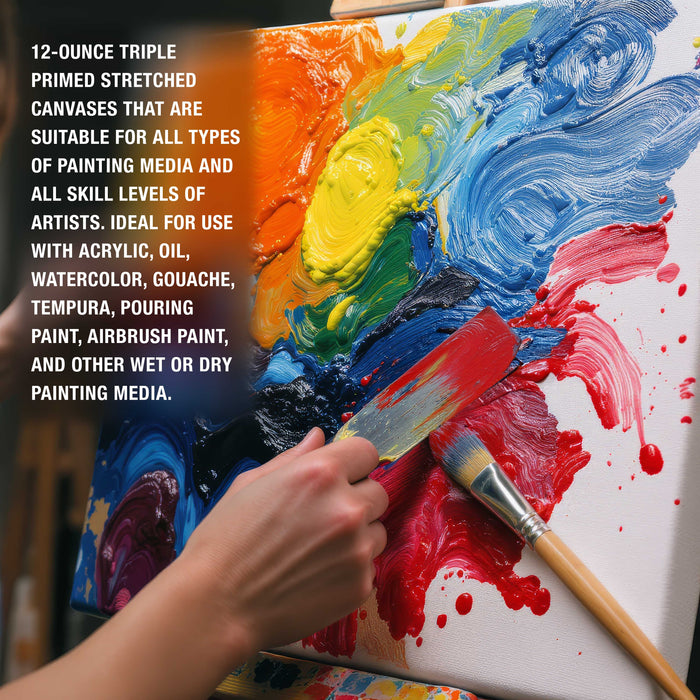 14 x 18 inch Stretched Canvas 12-Ounce Triple Primed, 6-Pack - Professional Artist Quality White Blank 3/4" Profile, 100% Cotton, Heavy-Weight Gesso