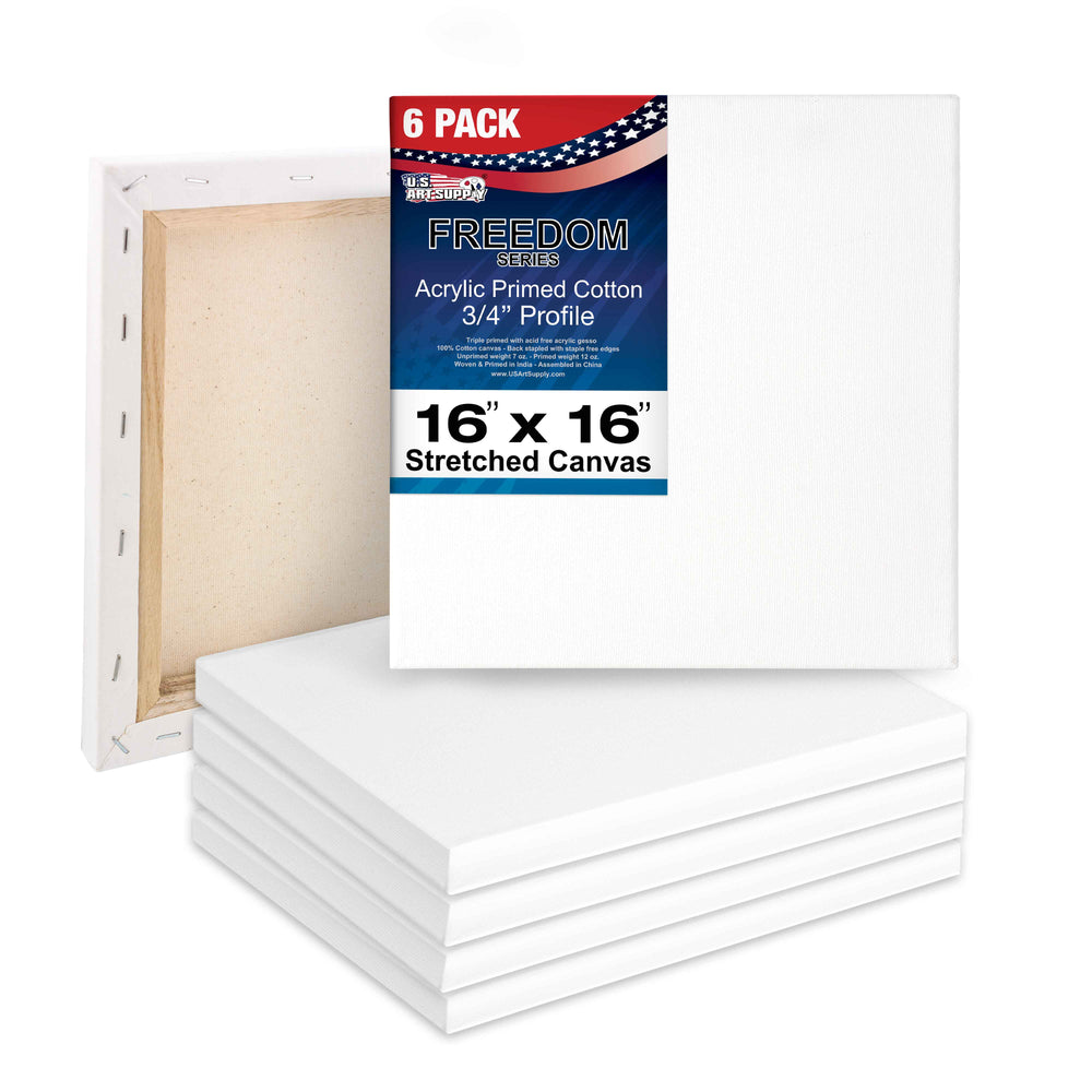 16 x 16 inch Stretched Canvas 12-Ounce Triple Primed, 6-Pack - Professional Artist Quality White Blank 3/4" Profile, 100% Cotton, Heavy-Weight Gesso