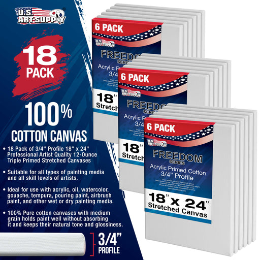 18 x 24 inch Stretched Canvas 12-Ounce Triple Primed, 18-Pack - Professional Artist Quality White Blank 3/4" Profile, 100% Cotton, Heavy-Weight Gesso