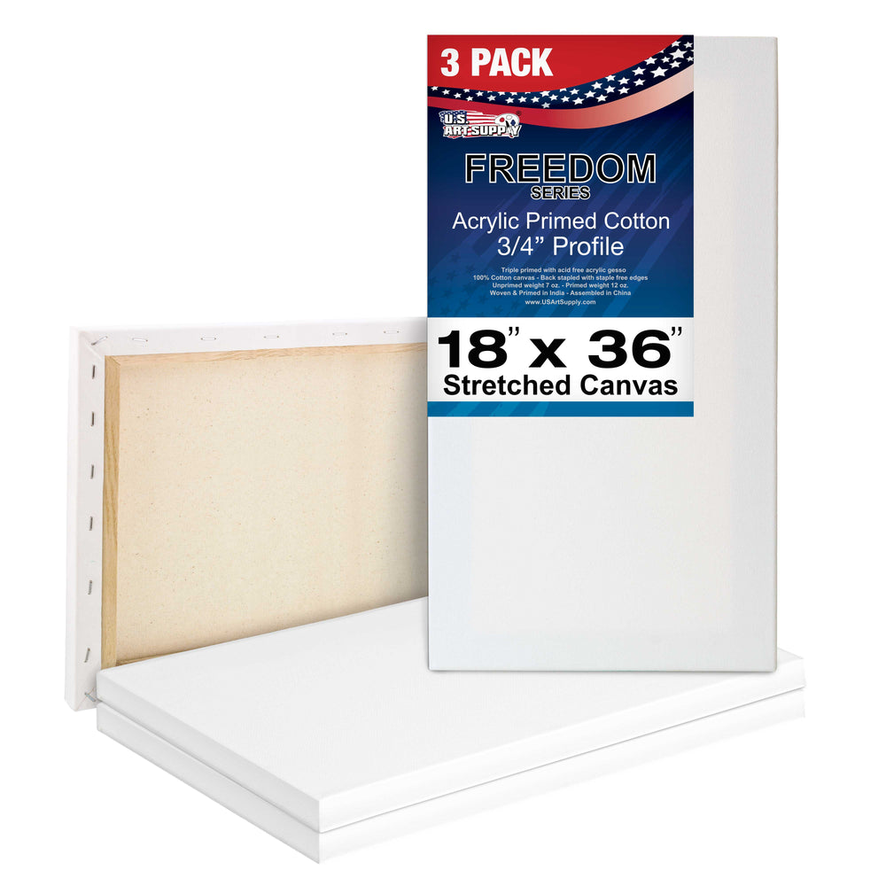 18 x 36 inch Stretched Canvas 12-Ounce Triple Primed, 3-Pack - Professional Artist Quality White Blank 3/4" Profile, 100% Cotton, Heavy-Weight Gesso