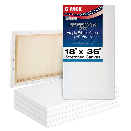 18 x 36 inch Stretched Canvas 12-Ounce Triple Primed, 6-Pack - Professional Artist Quality White Blank 3/4" Profile, 100% Cotton, Heavy-Weight Gesso