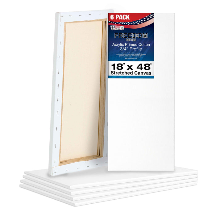 18 x 48 inch Stretched Canvas 12-Ounce Triple Primed, 6-Pack - Professional Artist Quality White Blank 3/4" Profile, 100% Cotton, Heavy-Weight Gesso