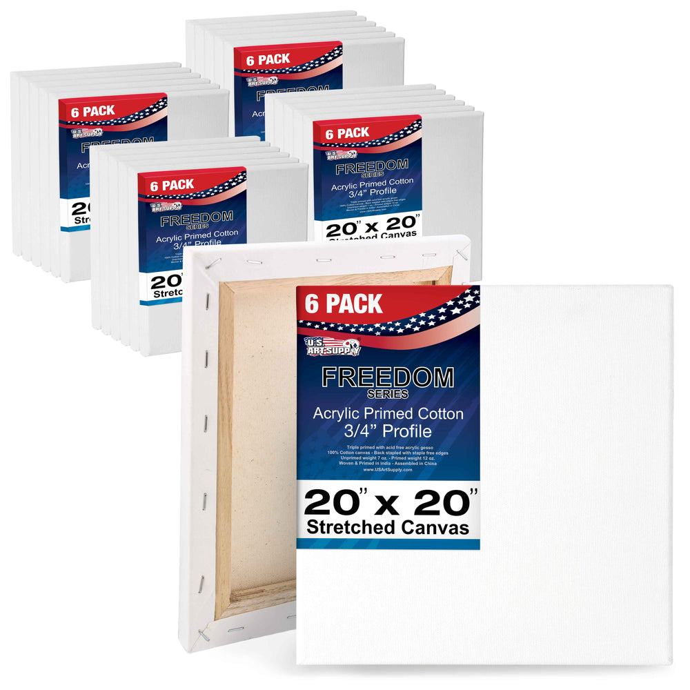 20 x 20 inch Stretched Canvas 12-Ounce Triple Primed, 24-Pack - Professional Artist Quality White Blank 3/4" Profile, 100% Cotton, Heavy-Weight Gesso
