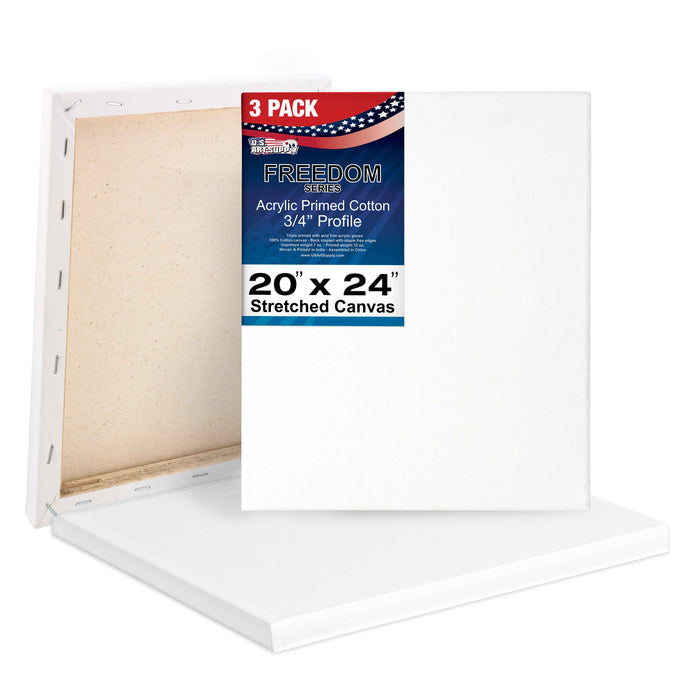 20 x 24 inch Stretched Canvas 12-Ounce Triple Primed, 3-Pack - Professional Artist Quality White Blank 3/4" Profile, 100% Cotton, Heavy-Weight Gesso