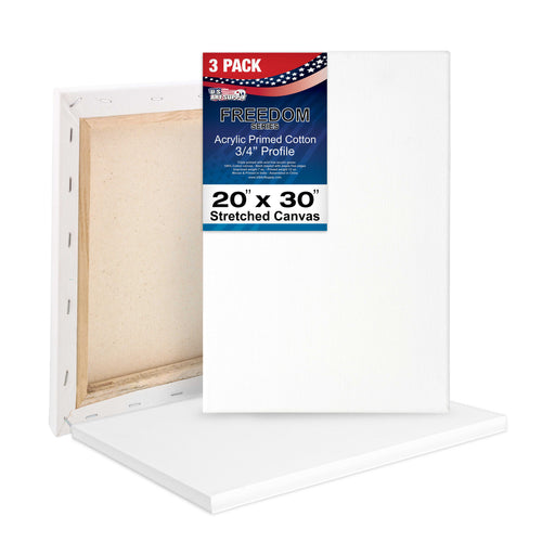 20 x 30 inch Stretched Canvas 12-Ounce Triple Primed, 3-Pack - Professional Artist Quality White Blank 3/4" Profile, 100% Cotton, Heavy-Weight Gesso