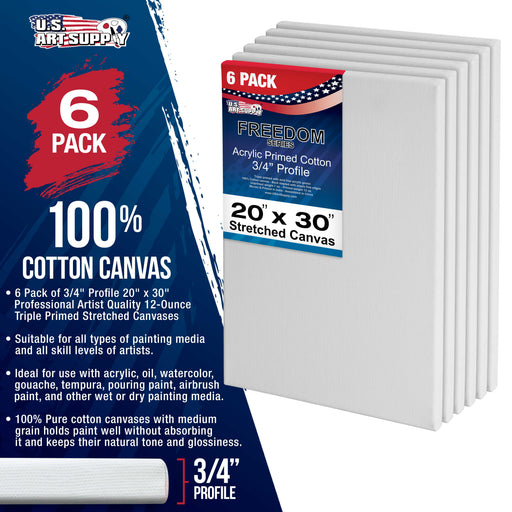20 x 30 inch Stretched Canvas 12-Ounce Triple Primed, 6-Pack - Professional Artist Quality White Blank 3/4" Profile, 100% Cotton, Heavy-Weight Gesso