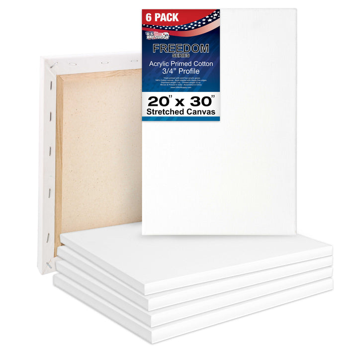 20 x 30 inch Stretched Canvas 12-Ounce Triple Primed, 6-Pack - Professional Artist Quality White Blank 3/4" Profile, 100% Cotton, Heavy-Weight Gesso