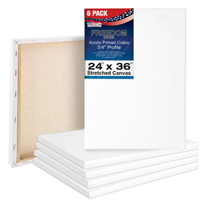 24 x 36 inch Stretched Canvas 12-Ounce Triple Primed, 6-Pack - Professional Artist Quality White Blank 3/4" Profile, 100% Cotton, Heavy-Weight Gesso