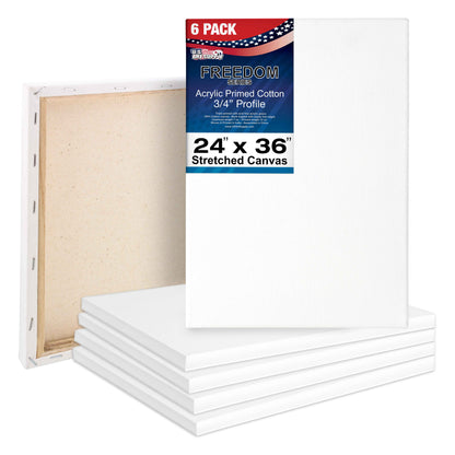 24 x 36 inch Stretched Canvas 12-Ounce Triple Primed, 6-Pack - Professional Artist Quality White Blank 3/4" Profile, 100% Cotton, Heavy-Weight Gesso