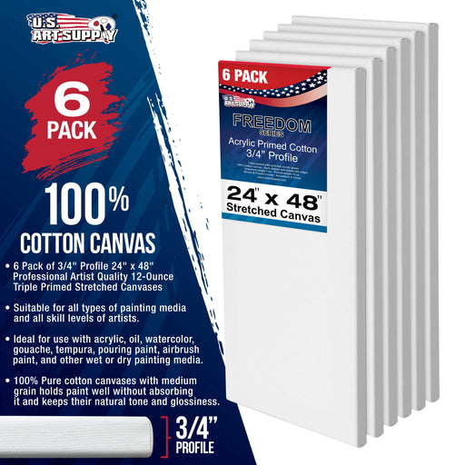 24 x 48 inch Stretched Canvas 12-Ounce Triple Primed, 6-Pack - Professional Artist Quality White Blank 3/4" Profile, 100% Cotton, Heavy-Weight Gesso