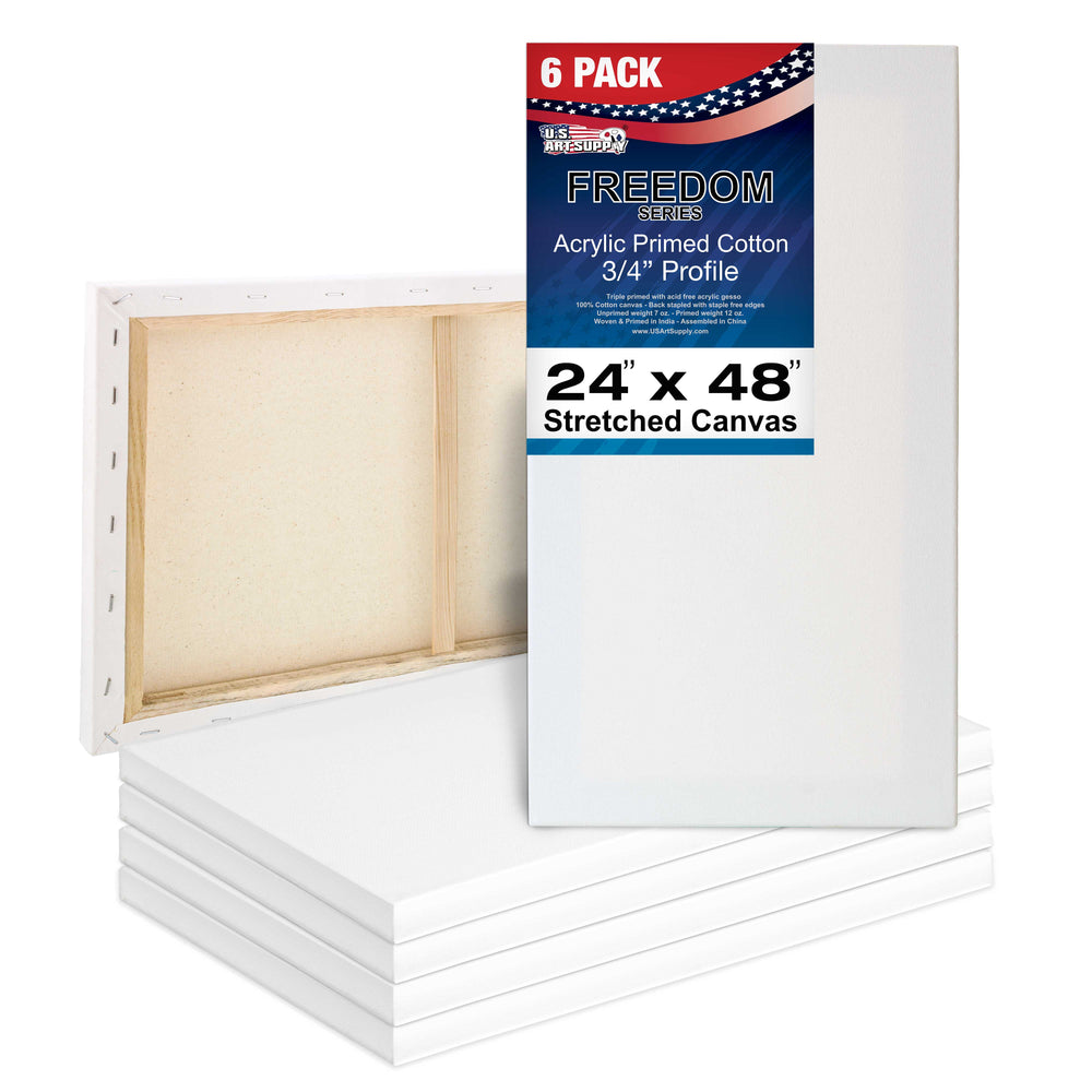 24 x 48 inch Stretched Canvas 12-Ounce Triple Primed, 6-Pack - Professional Artist Quality White Blank 3/4" Profile, 100% Cotton, Heavy-Weight Gesso