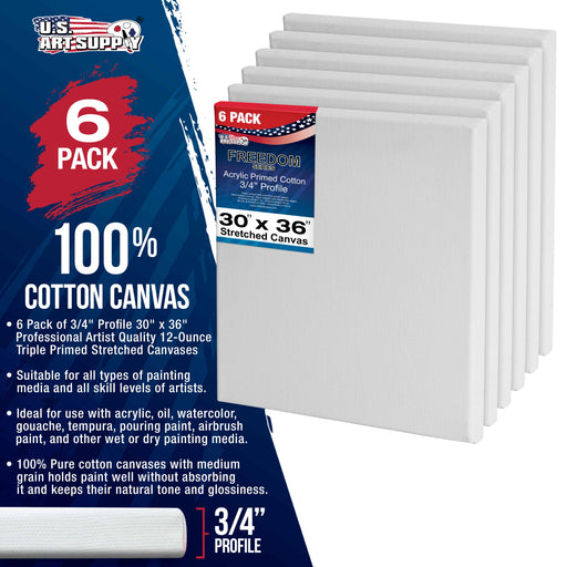 30 x 36 inch Stretched Canvas 12-Ounce Triple Primed, 6-Pack - Professional Artist Quality White Blank 3/4" Profile, 100% Cotton, Heavy-Weight Gesso