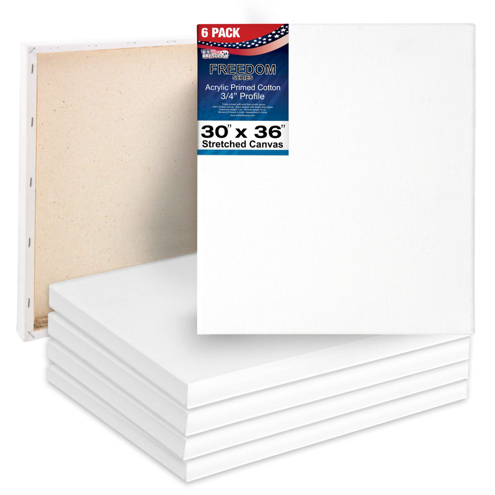 30 x 36 inch Stretched Canvas 12-Ounce Triple Primed, 6-Pack - Professional Artist Quality White Blank 3/4" Profile, 100% Cotton, Heavy-Weight Gesso