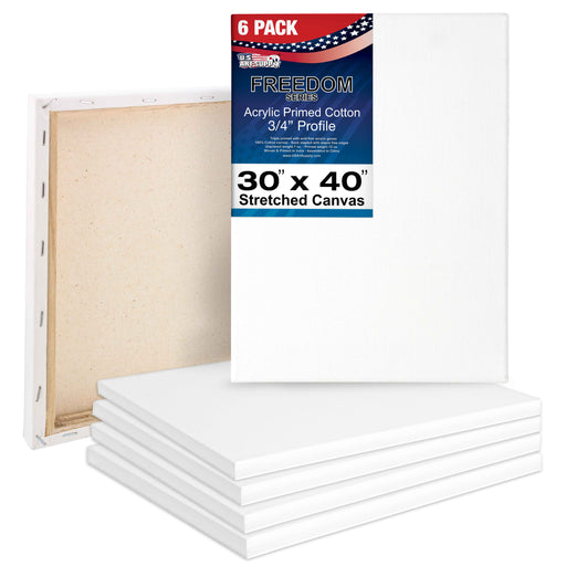 30 x 40 inch Stretched Canvas 12-Ounce Triple Primed, 6-Pack - Professional Artist Quality White Blank 3/4" Profile, 100% Cotton, Heavy-Weight Gesso