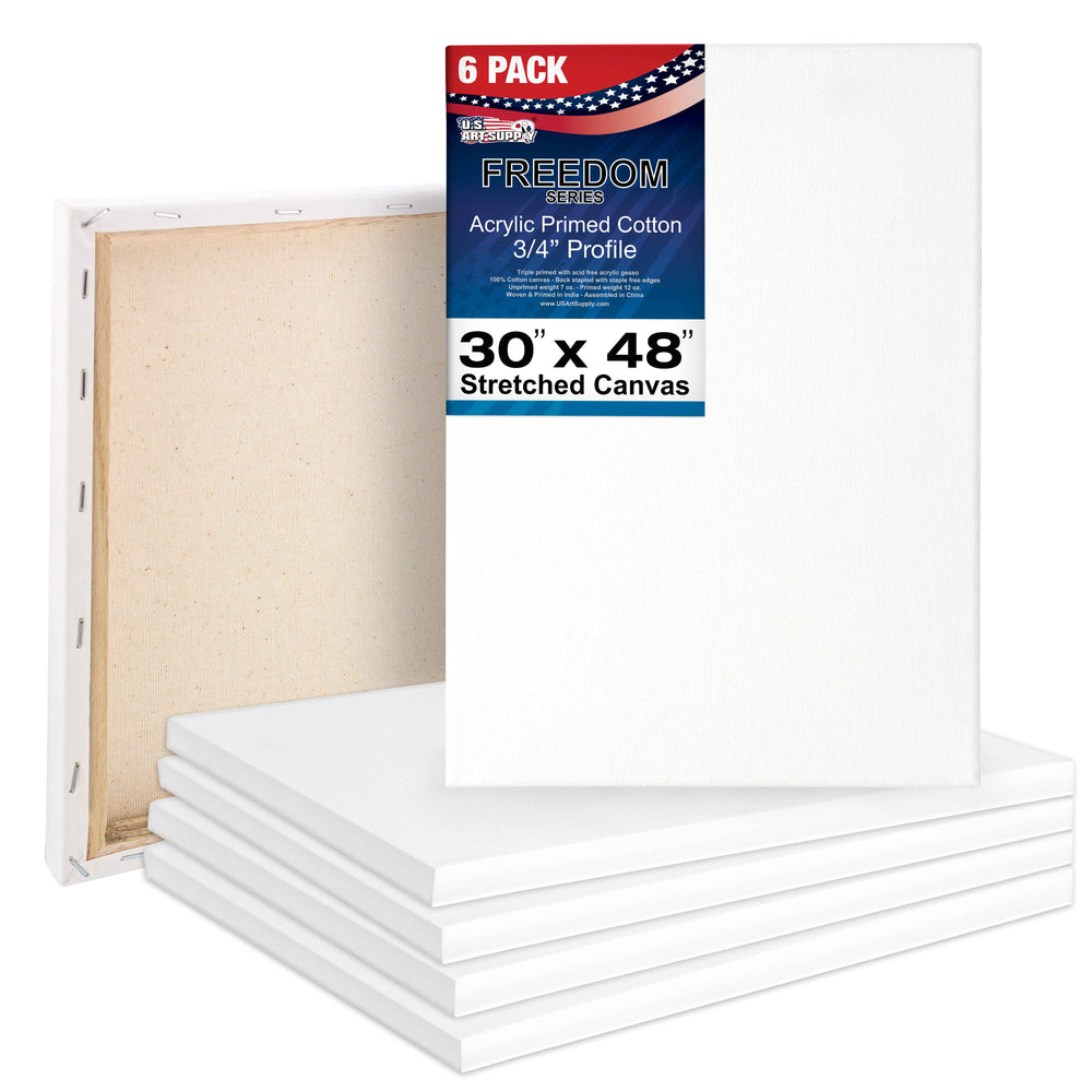 30 x 48 inch Stretched Canvas 12-Ounce Triple Primed, 6-Pack - Professional Artist Quality White Blank 3/4" Profile, 100% Cotton, Heavy-Weight Gesso