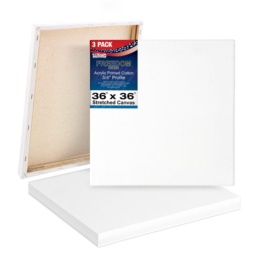36 x 36 inch Stretched Canvas 12-Ounce Triple Primed, 3-Pack - Professional Artist Quality White Blank 3/4" Profile, 100% Cotton, Heavy-Weight Gesso