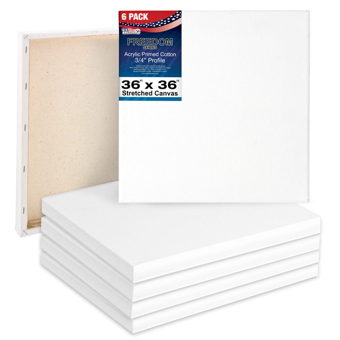 36 x 36 inch Stretched Canvas 12-Ounce Triple Primed, 6-Pack - Professional Artist Quality White Blank 3/4" Profile, 100% Cotton, Heavy-Weight Gesso