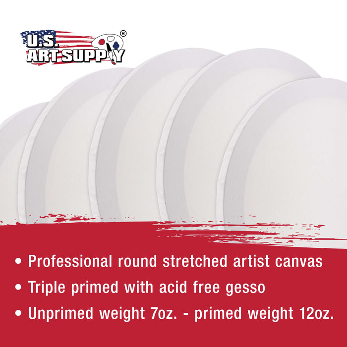 12 Inch Diameter Round 12 Ounce Primed Gesso Professional Quality Acid-Free Stretched Canvas (Pack of 6)