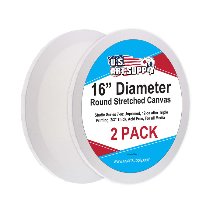 16 Inch Diameter Round 12 Ounce Primed Gesso Professional Quality Acid-Free Stretched Canvas (Pack of 2)