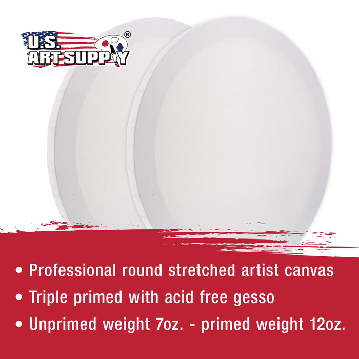 20 Inch Diameter Round 12 Ounce Primed Gesso Professional Quality Acid-Free Stretched Canvas (Pack of 2)