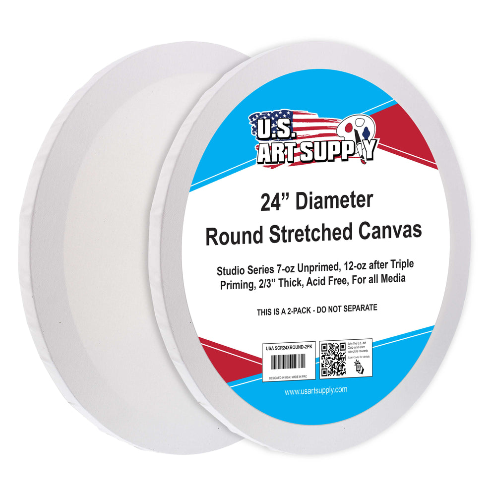 24 Inch Diameter Round 12 Ounce Primed Gesso Professional Quality Acid-Free Stretched Canvas (Pack of 2)