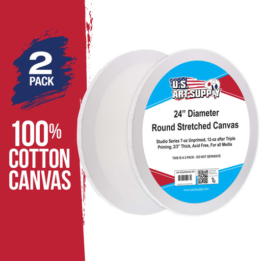 24 Inch Diameter Round 12 Ounce Primed Gesso Professional Quality Acid-Free Stretched Canvas (Pack of 2)