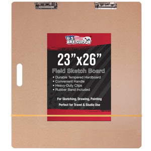 23" x 26" Artist Sketch Tote Board - Lightweight Hardboard Drawing Board with Handle, Clip & Rubber Band for Art, Sketching, Travel, Studio
