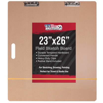 23" x 26" Artist Sketch Tote Board - Lightweight Hardboard Drawing Board with Handle, Clip & Rubber Band for Art, Sketching, Travel, Studio