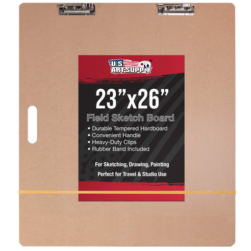 23" x 26" Artist Sketch Tote Board - Lightweight Hardboard Drawing Board with Handle, Clip & Rubber Band for Art, Sketching, Travel, Studio