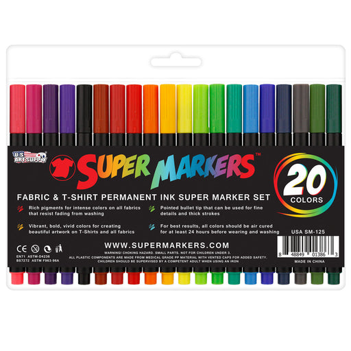 FitBest 20Pcs Fabric Markers Smoother Writing Painting Bright Color Marker  Pen Set
