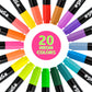 Super Markers 20 Neon Dual Tip Fabric Markers - Fine & Chisel Point Pens Fabric Marker Permanent for Clothes, T-Shirts - Permanent Ink Eye-Catching Ultra-Bright Neon Colors