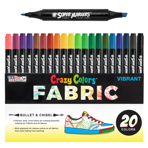20 Color Dual Tip Fabric & T-Shirt Marker Set-Double-Ended Fabric Markers with Chisel Point and Fine Point Tips