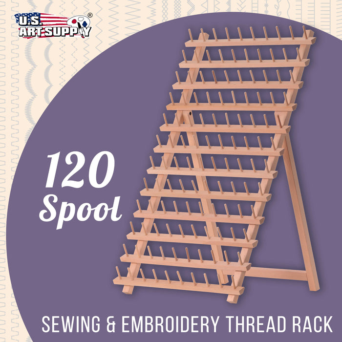 Premium Beechwood 120-Spool Sewing and Embroidery Thread Rack