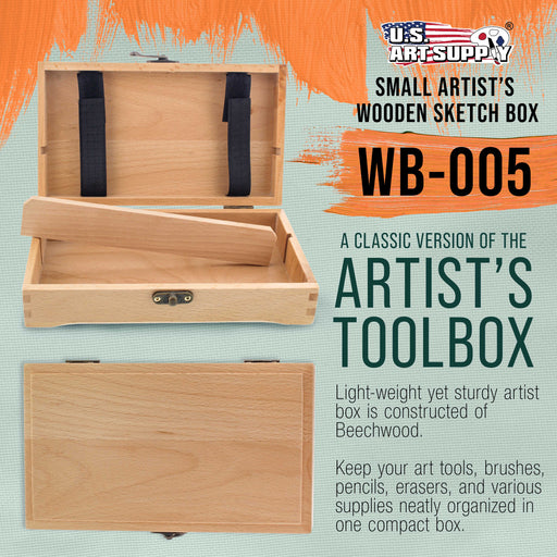 Multi-Function Unfinished Beechwood Artist Tool and Brush Storage Box with Locking Clasps - Protect and Organize and Transport Pencils, Erasers, Tools & Supplies