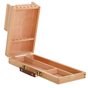 Multi-Function Unfinished Beechwood Flip Opening Artist Tool & Brush Storage Box with Locking Clasps - Organize, Protect & Transport Pencils, Erasers, Tools & Supplies