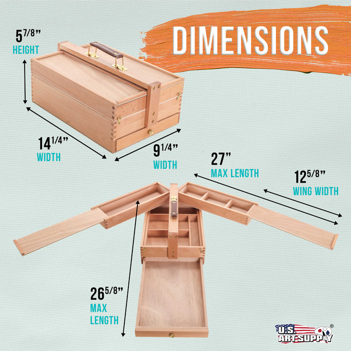 Multi-Function Unfinished Beechwood Artist Tool Storage Box with Drawer & Locking Clasps - Protect and Organize and Transport Paints, Pastels, Pencils, Brushes Tools & Supplies