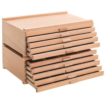 10-Drawer Artist Tool Supply Box with 5 Compartments per Drawer - Hardwood Art Box for Artist Supplies, Brushes, Pencils, Erasers, Tool Storage Organizer Case